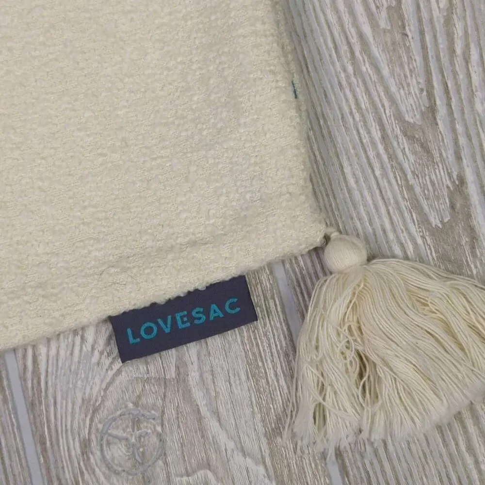 Brand New LOVESAC Knitted Knotted Ends Pillow Cover Case Sham Beige 18x18